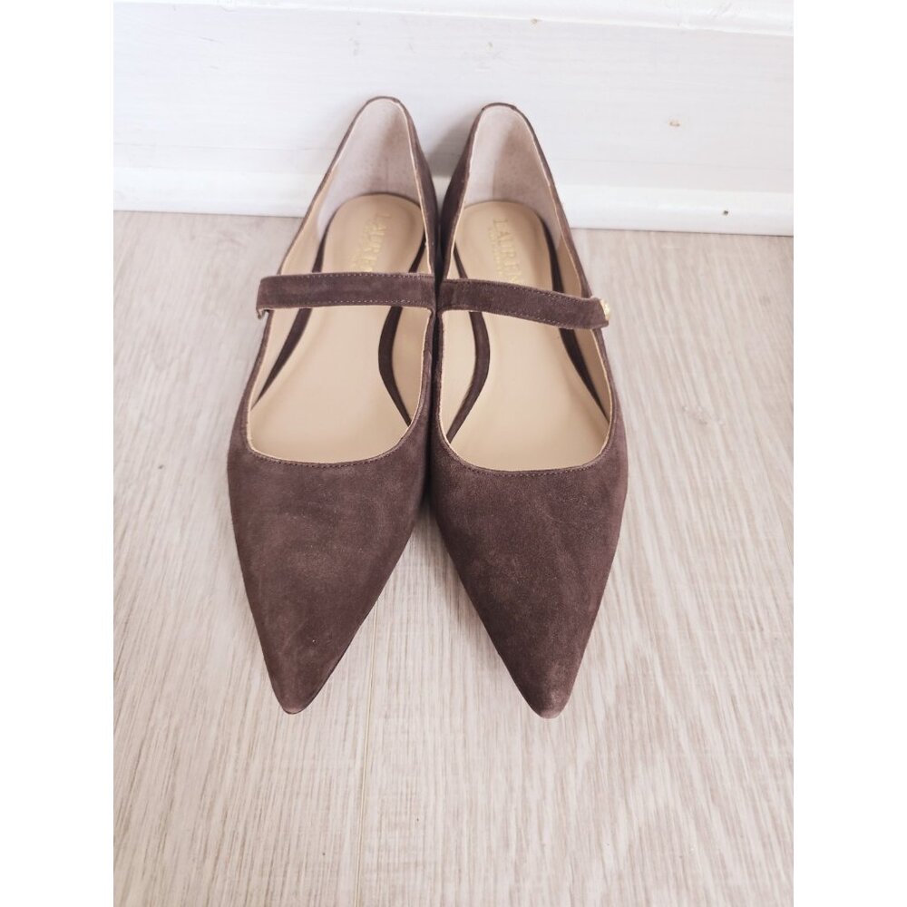 Lauren Ralph Lauren Londyn Suede Mary Jane Flats 8.5 Brown Pointed Toe Slip On - Picture 4 of 11
